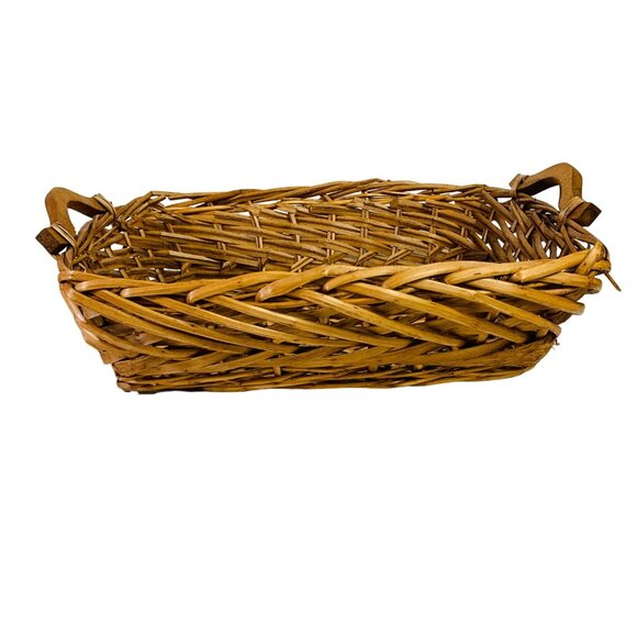 Grapevine Wicker Flower Market Basket Decorative MCM Wooden Handles Farmhouse - Picture 3 of 15